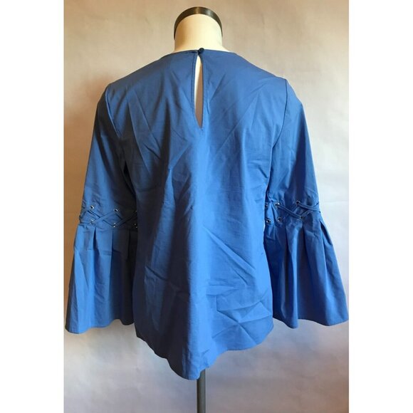 Michael Kors Oxford Blue V-Neck Shirt W/ Trumpet Sleeves, Size XS, NWT! $99 - Picture 5 of 9